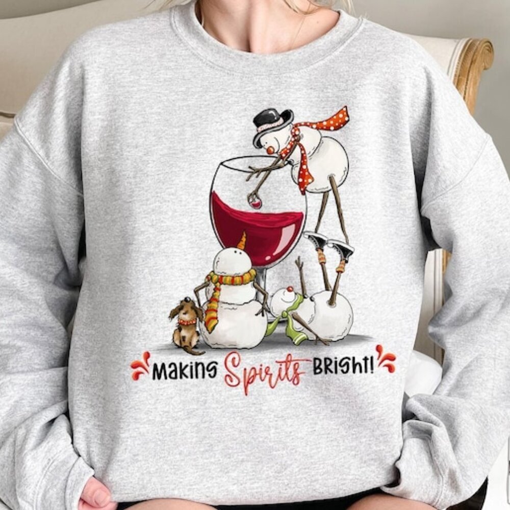 Snowman Wine Christmas Sweatshirt, Funny Christmas Wine Holiday Snowman Drink 05
